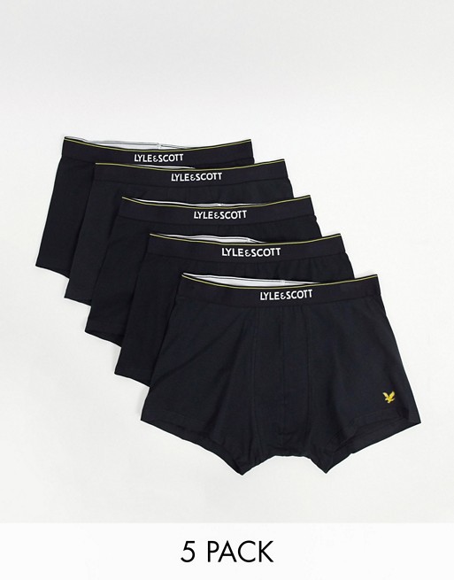 Lyle & Scott 5 pack logo waistband trunks in black