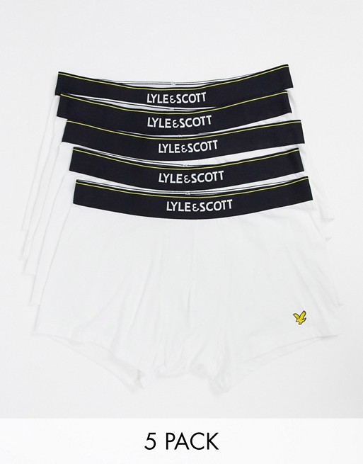 Lyle & Scott Bodywear 5 pack logo waistband trunks in white
