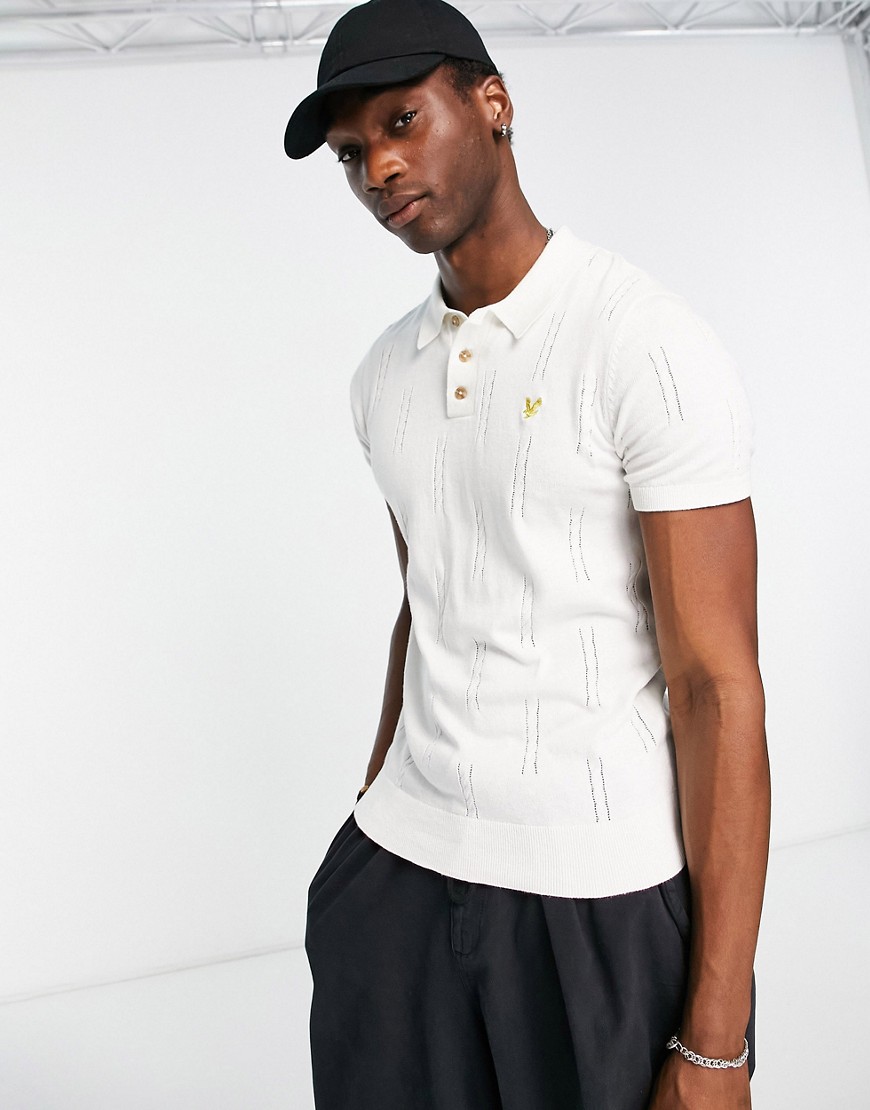 Lyle & Scott Archive cable knit polo shirt in white