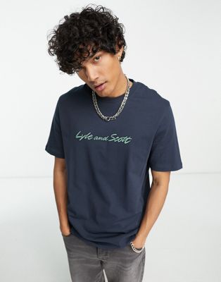 Lyle & Scott Archive embroidered large logo t-shirt navy | ASOS