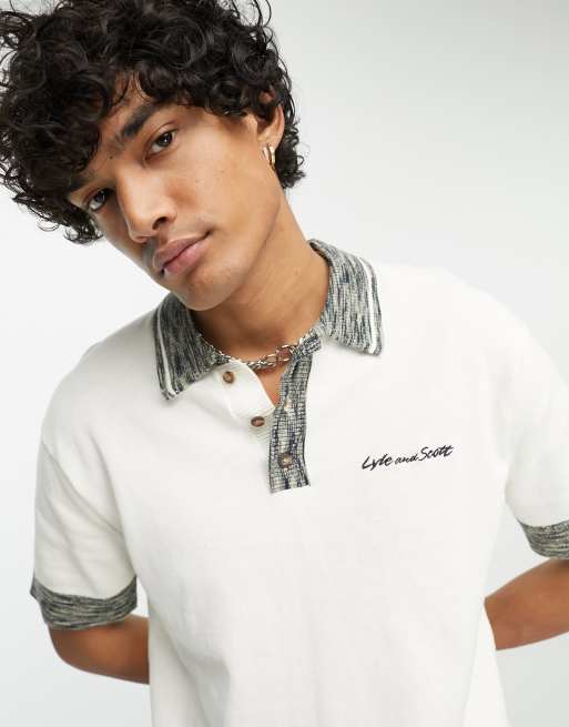 Lyle & Scott - Archive - Gebreide polo met space-dye afwerking in vanille wit