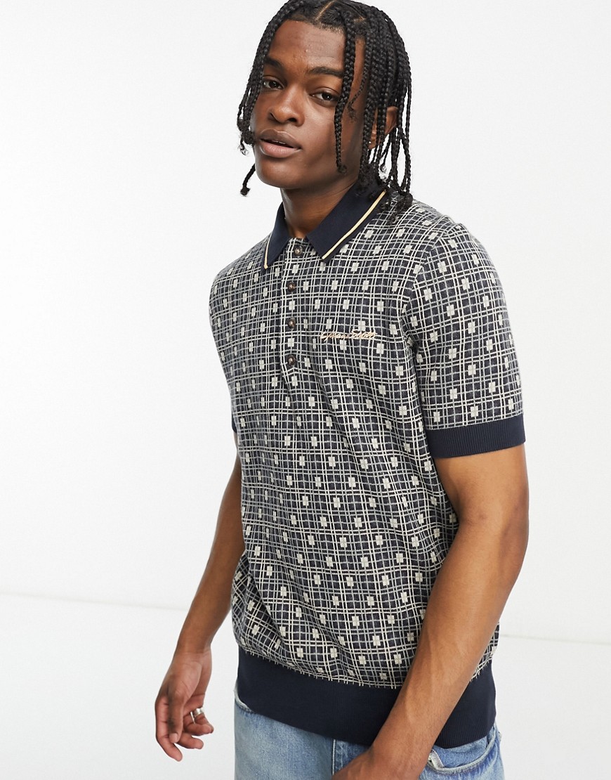 Lyle & Scott Archive grid knitted polo in navy