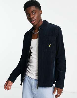 lyle & scott - archive - marinblå overshirt i manchester med dragkedja