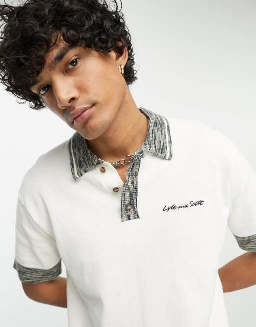 Lyle & Scott - Archive - Polo in maglia bianco vaniglia con finiture mélange