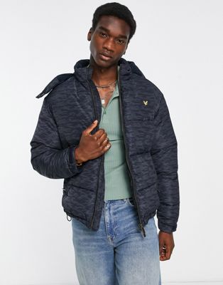 Lyle & Scott Archive printed puffer jacket in navy