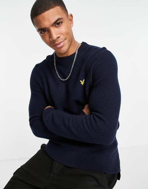 Lyle Scott basket weave knitted jumper in Navy