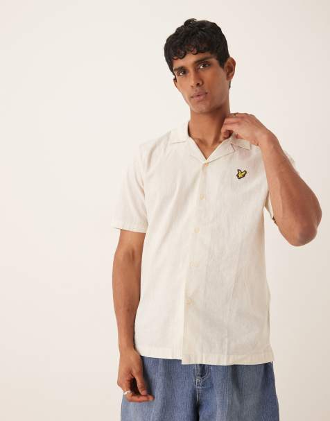 Lyle & Scott Linen Blend Relaxed Oxford Revere Shirt in beige