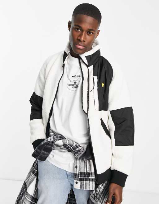 Lyle & Scott – Biała polarowa kurtka z kontrastowymi czarnymi wstawkami 