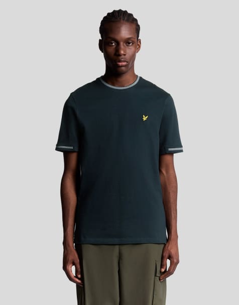 Lyle & Scott birdseye half tipped t-shirt in  dark navy/ ash lilac - view 1