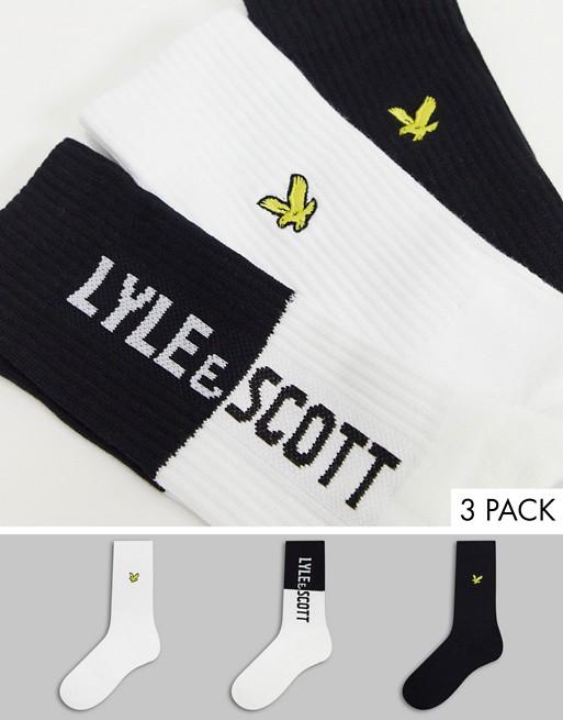 Lyle & Scott Bodywear 3 pack contrast logo sport socks in white and black