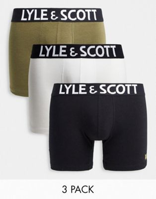 Lyle & Scott bodywear 3 pack trunks in black/white/khaki - ASOS Price Checker