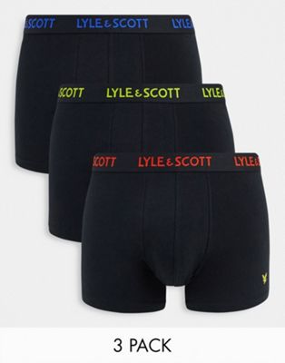 Lyle & Scott bodywear 3 pack trunks with colourpop waistband in black