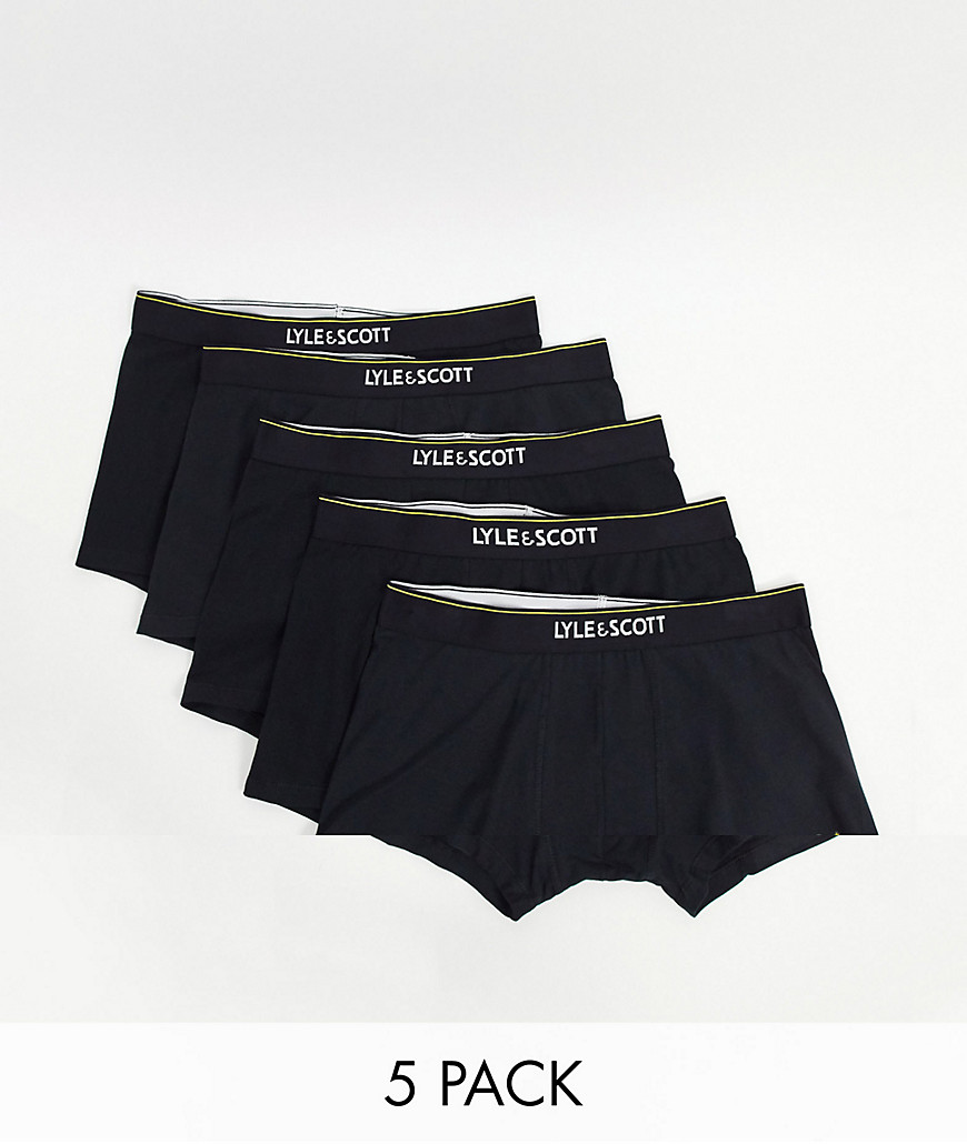Lyle & Scott Bodywear 5 pack logo waistband trunks in black