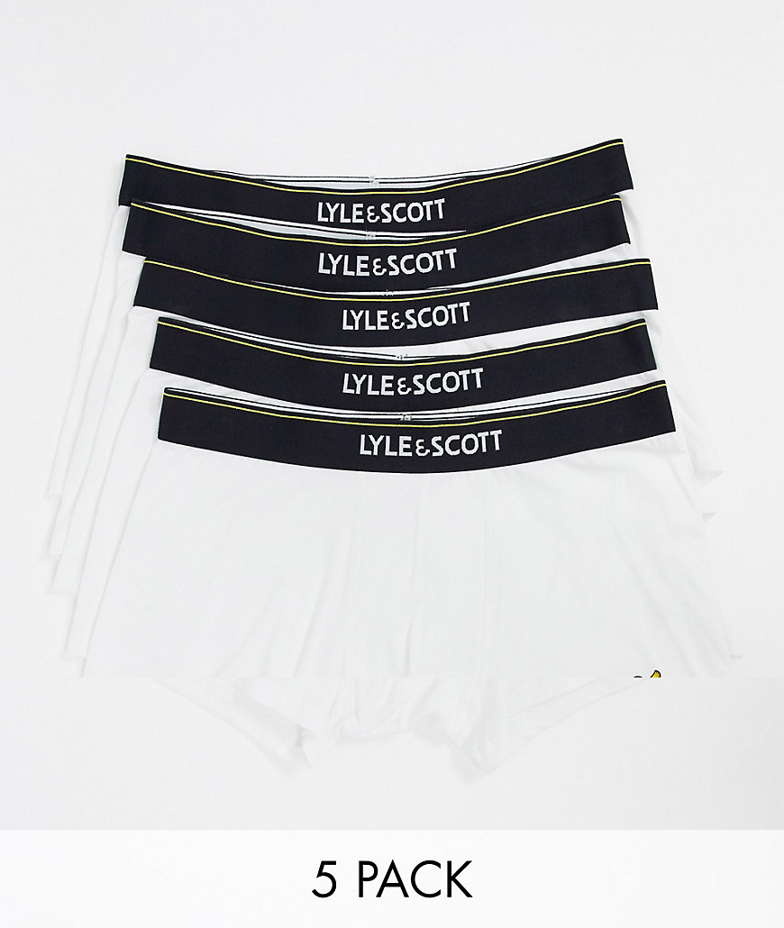 Lyle & Scott Bodywear 5 pack logo waistband trunks in white
