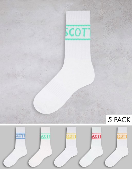 Lyle & Scott Bodywear 5 pack pastel logo sport socks in white