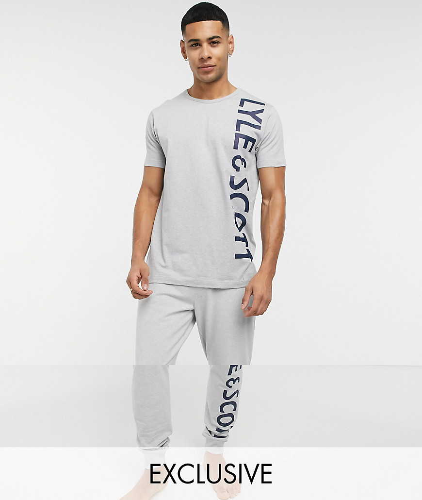 Lyle & Scott - Bodywear - Loungeset met T-shirt en broek met logo in grijs