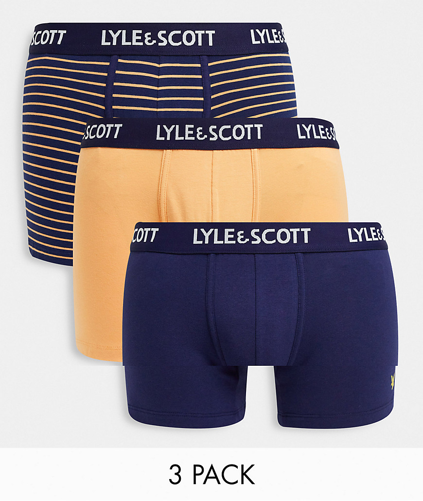 Lyle & Scott Bodywear - Pakke med 3 par boksershorts i marineblå og orange med striber-Multifarvet