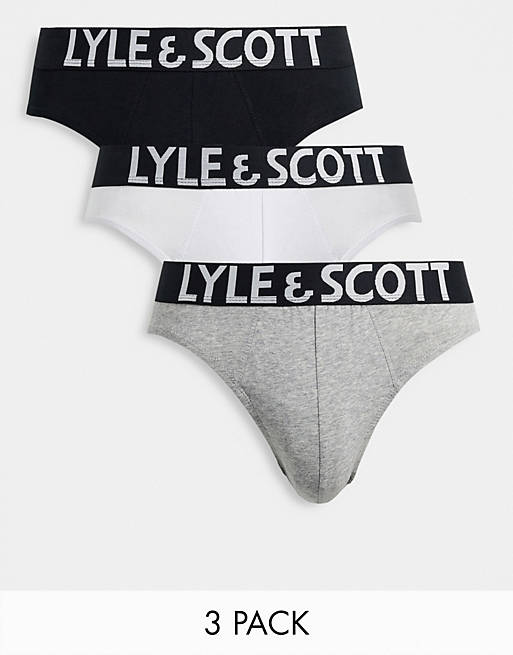 Lyle & Scott Bodywear Ryder 3 pack briefs in black/ white/ grey
