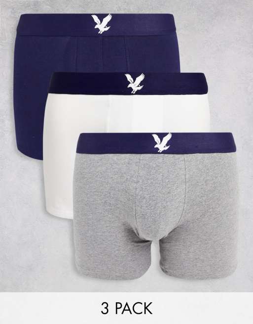 Lyle & Scott Bodywear – Zestaw 3 par bokserek w kolorach niebieskim, białym i szarym