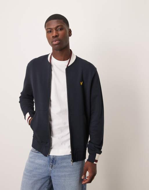 Lyle & Scott - Bomberjack van jersey met een gekleurd randje in marineblauw
