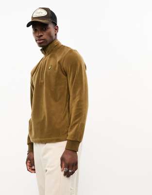 lyle & scott - brun sweatshirt med ikonlogga och kort dragkedja-naturlig