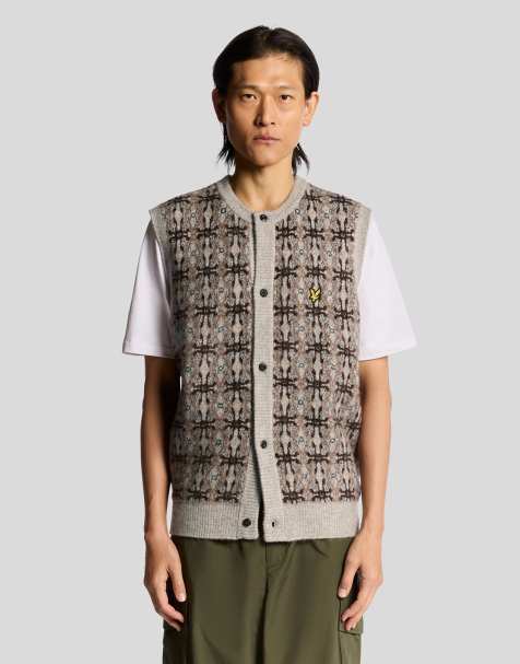 Lyle & Scott   brushed intarsia cardigan in  light grey marl - view 1