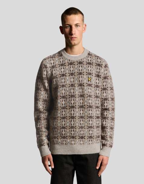 Lyle & Scott   brushed intarsia crew neck jumper in  light grey marl - view 1