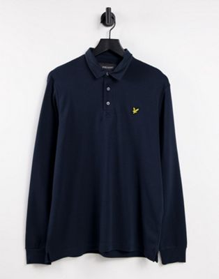Lyle & Scott brushed long sleeve polo in navy