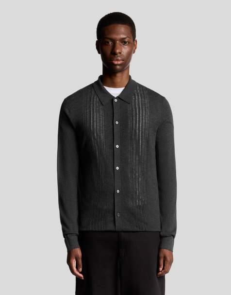 Lyle & Scott cable knitted shirt in charcoal marl - view 1