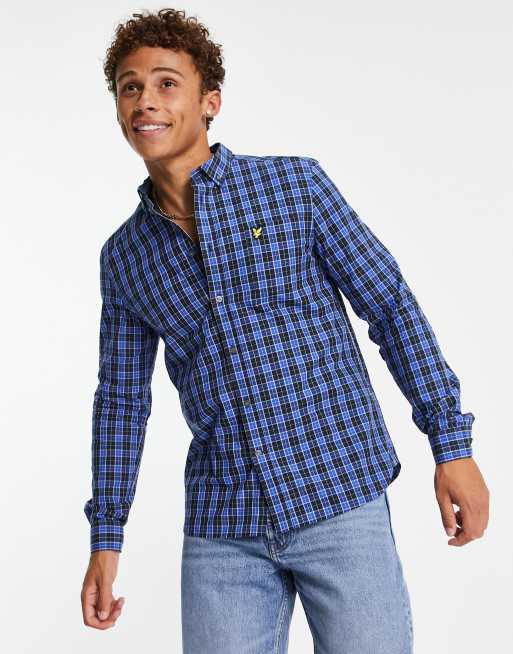 Lyle & Scott - Camicia vintage in popeline a quadri blu navy