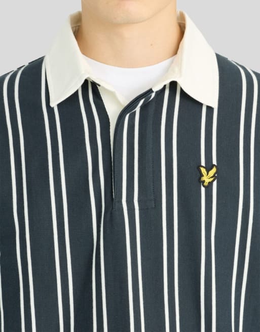 Lyle & Scott capa intermedia de rugby a rayas verticales en azul marino oscuro/blanco, 2 de 6