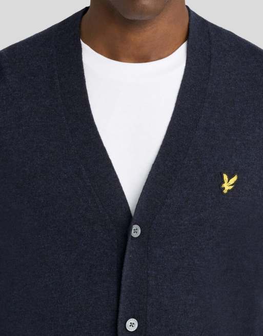 Lyle & Scott cardigan con scollo a V in misto lana d'agnello, mélange blu navy scuro, 3 di 6