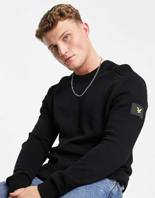 Lyle Scott Shoulder Detail Crew Knit Jet Black