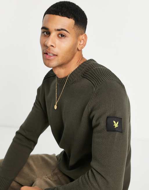 Lyle & Scott – Casuals – Grön stickad tröja med märkeslogga på ärmen  , 3 av 4