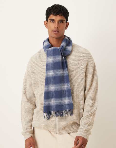 Lyle & Scott  check lambswool scarf in  night sky/ white - view 1