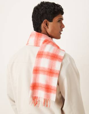 Lyle & Scott check lambswool scarf in white/ ketchup-Red