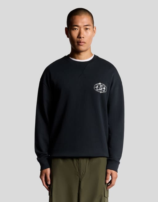 Lyle & Scott  chrome graphic crew neck in  dark navy 