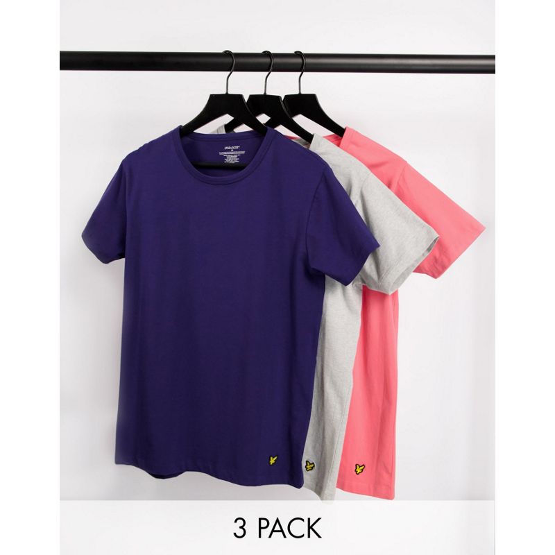 WkVkZ  Lyle & Scott - Confezione da 3 t-shirt girocollo rosa, grigio chiaro mélange e blu navy