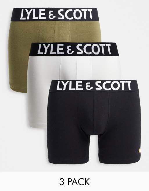 Lyle & Scott - Confezione da tre paia di boxer aderenti, colore nero, bianco e kaki