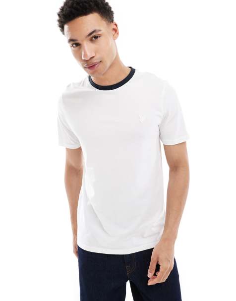 Lyle & Scott contrast collar superfine t-shirt in white/ dark navy
