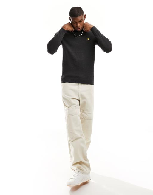 Lyle & Scott Cotton/Merino Crew Neck Jumper Charcoal Marl at