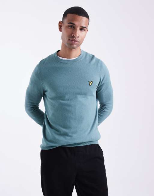 Lyle & Scott  cotton merino crew neck jumper in  agave green 