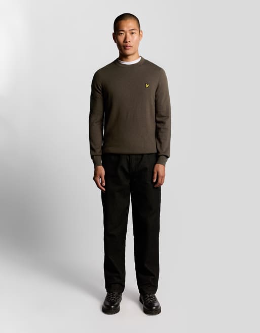 Lyle & Scott cotton merino crew neck jumper in espresso  , 2 of 7
