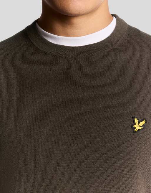 Lyle & Scott cotton merino crew neck jumper in espresso  , 3 of 7