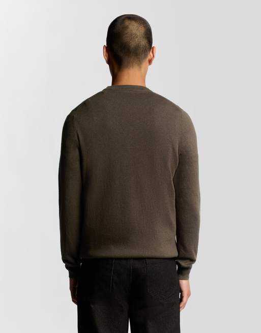 Lyle & Scott cotton merino crew neck jumper in espresso  , 4 of 7