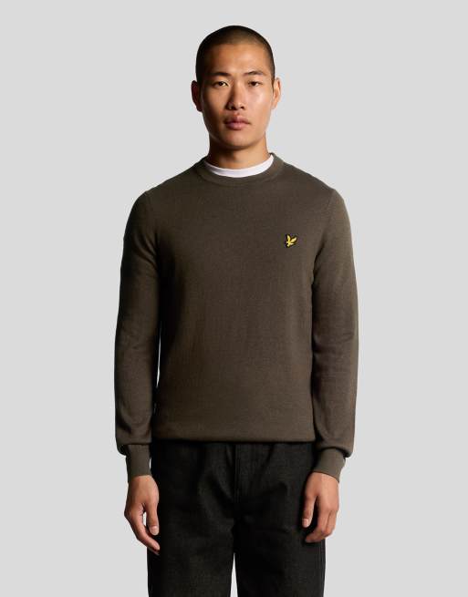 Lyle & Scott cotton merino crew neck jumper in espresso  , 7 of 7