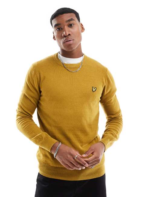 Lyle & Scott cotton merino crew neck jumper in yellow