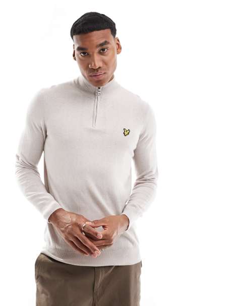 Lyle & Scott cotton merino quarter zip jumper in cream  