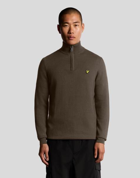 Lyle & Scott  cotton merino quarter zip jumper in  espresso - view 1