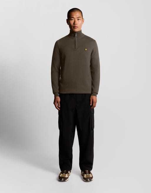 Lyle & Scott cotton merino quarter zip jumper in espresso  , 3 of 4